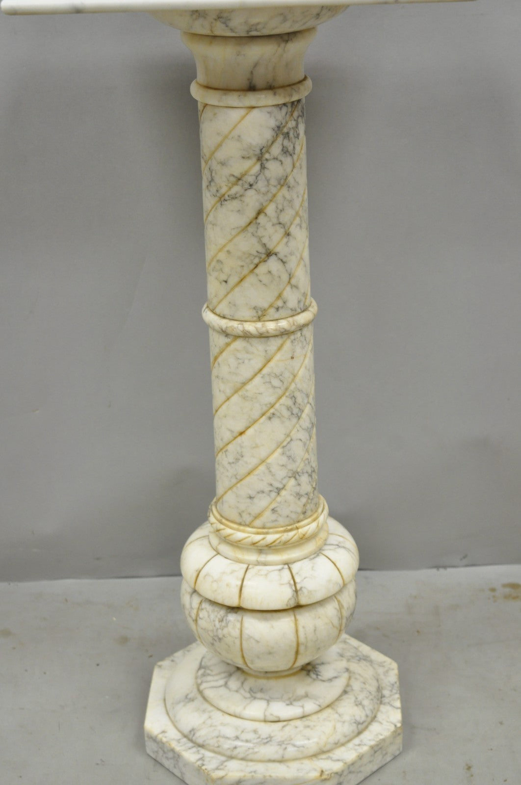 Vintage Italian Classical Carved Marble Column Form Square Top Pedestal Stand