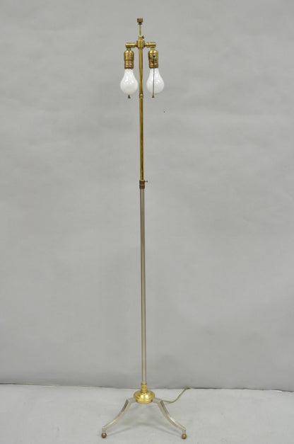 Vintage Maison Jansen Style Neoclassical Steel and Brass Adjustable Floor Lamp