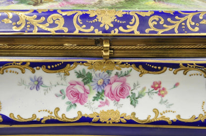 Antique French Victorian Porcelain Hand Painted Hinged Jewelry Trinket Box