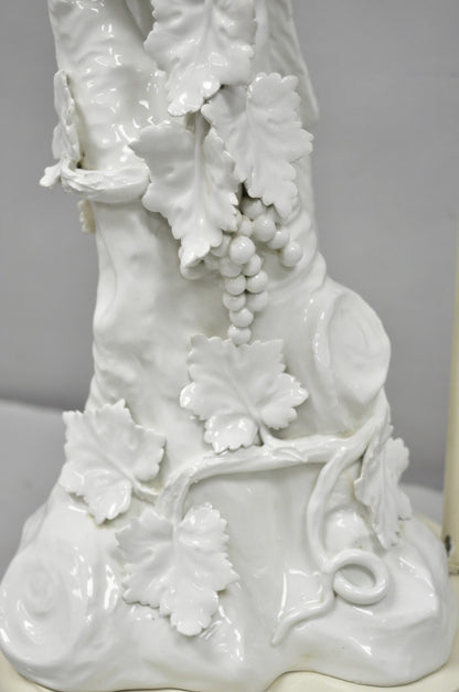 Antique Italian Blanc de Chine White Porcelain Perched Cockatoo Bird Table Lamp