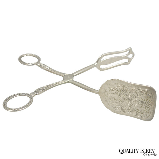 Vintage Silver Plated Victorian Style Pastry Bread Salad Asparagus Serving Tongs