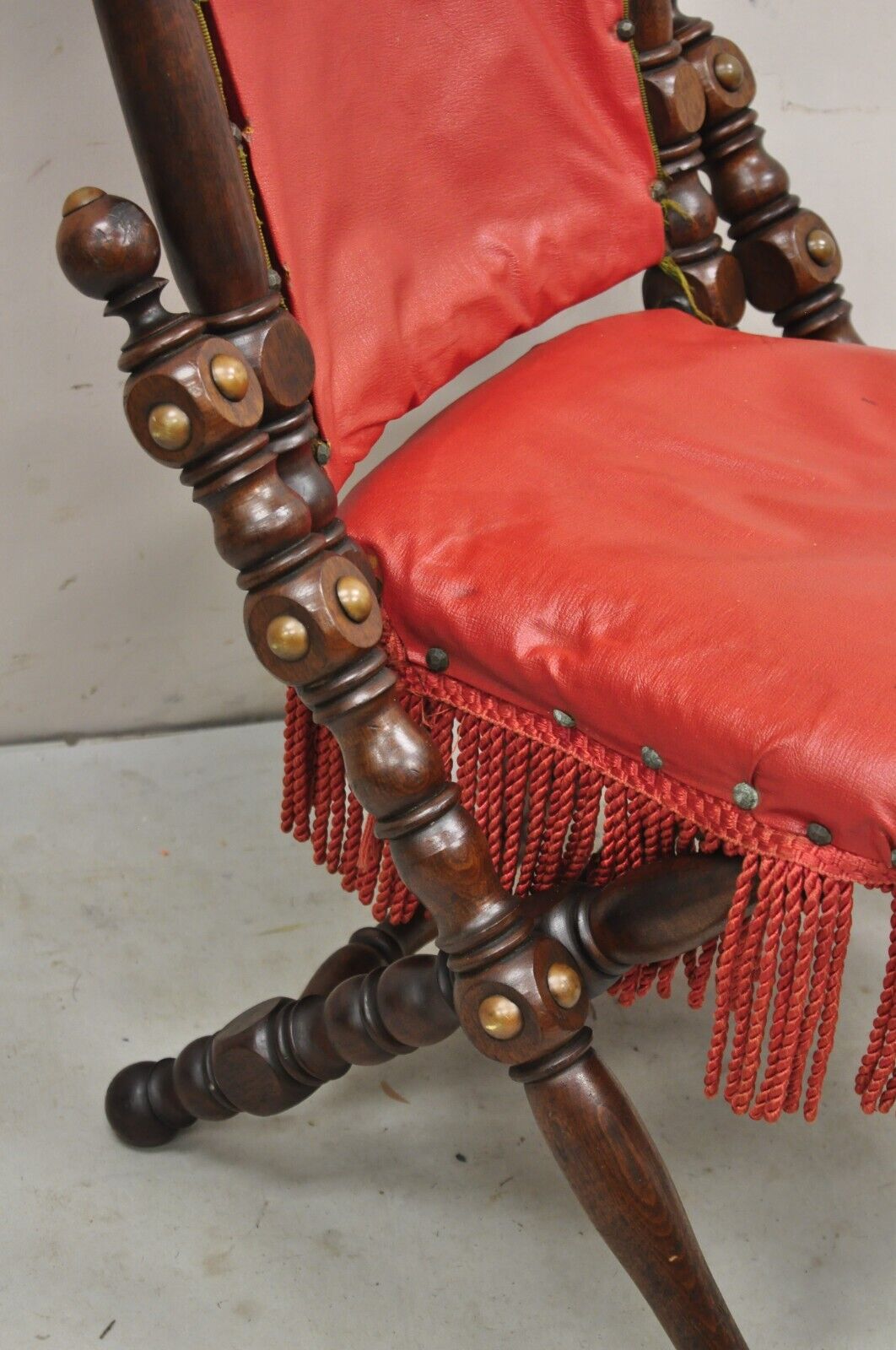 Antique Victorian Carved Walnut Folding Campaign Chair attr. George Hunzinger