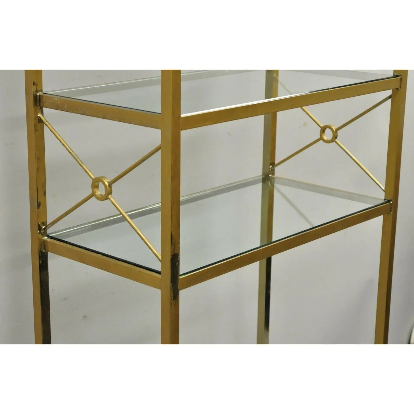 Vintage Hollywood Regency Modern Brass Plated Metal Gold X-Form Etagere Bookcase