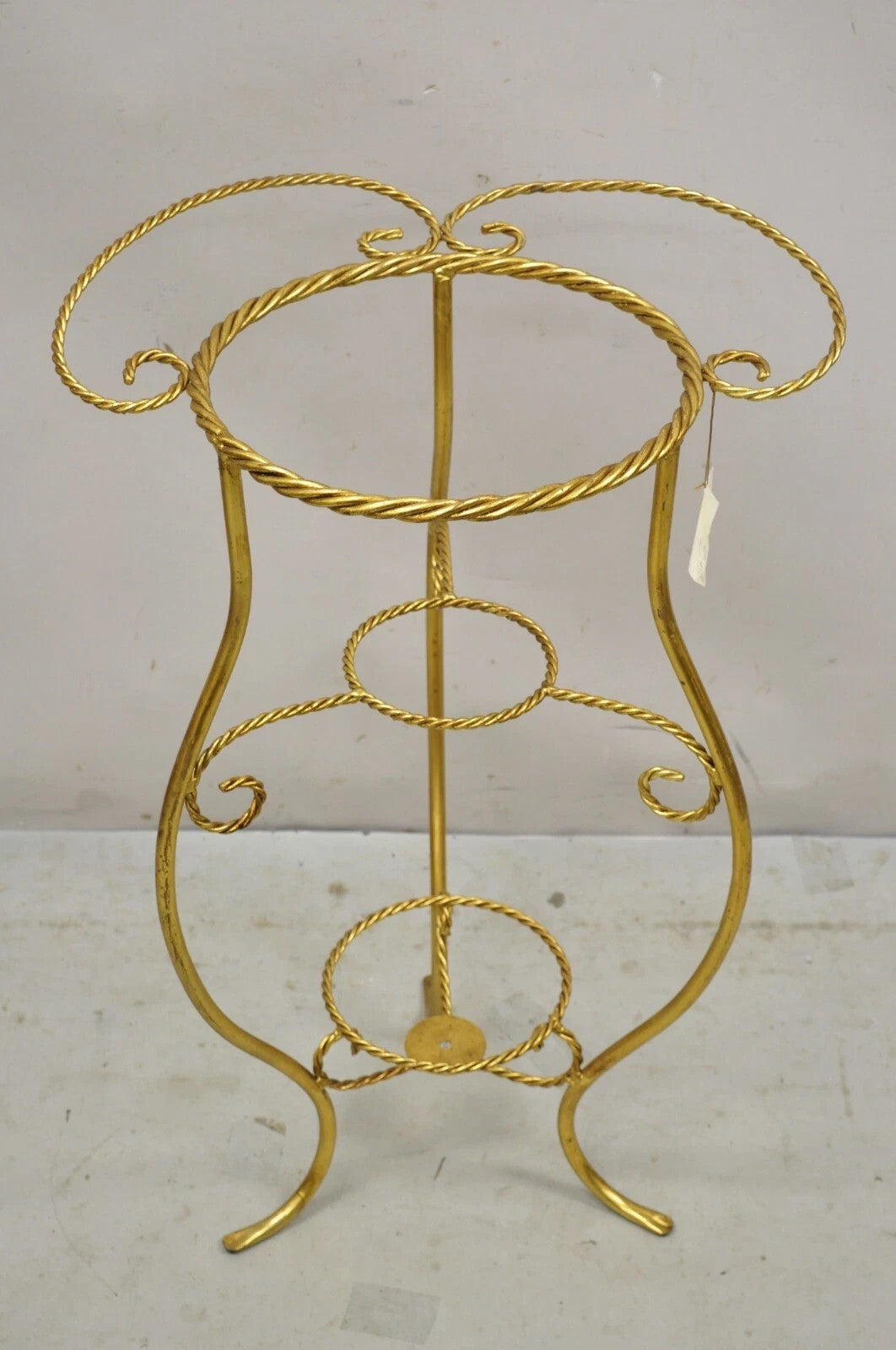 Italian Hollywood Regency Gold Iron Rope 3 Tier Bath Washstand Plant Stand Table