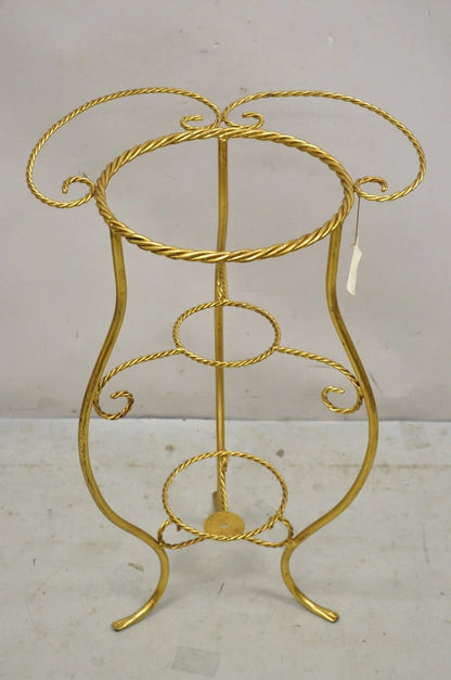 Italian Hollywood Regency Gold Iron Rope 3 Tier Bath Washstand Plant Stand Table