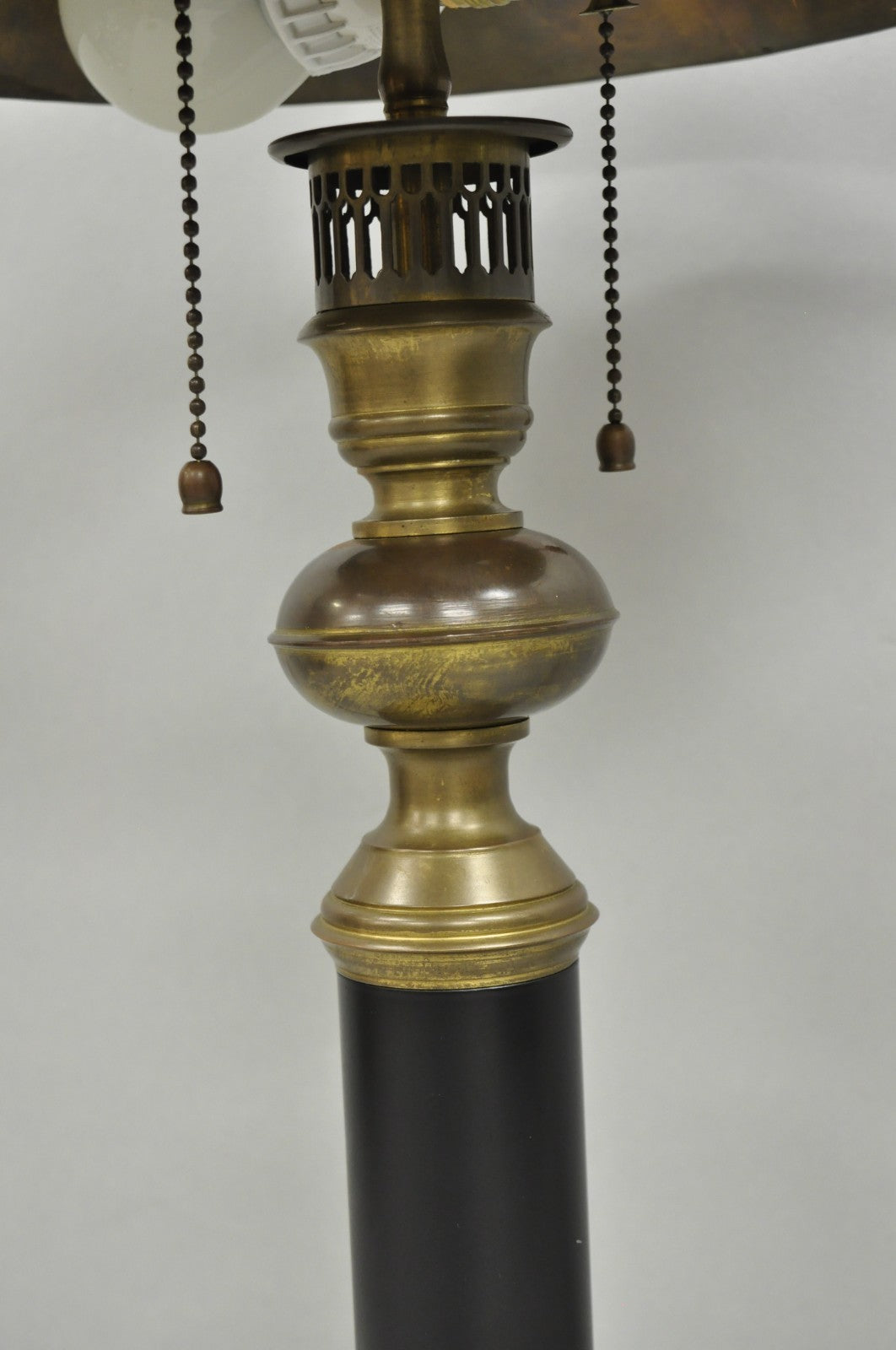 Vintage French Empire Burnished Brass Small Bouillotte Black Column Table Lamp