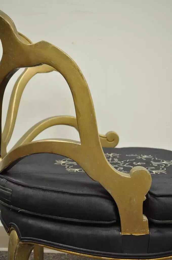 Vintage French Hollywood Regency Gold Shell Carved Boudoir Slipper Accent Chair