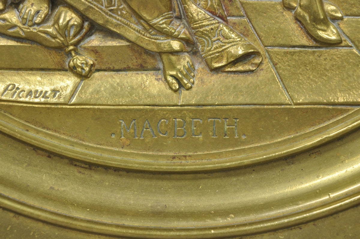 19th C. Emile Louis Picault Macbeth Bronze Relief Pedestal Compote Tazza Dish