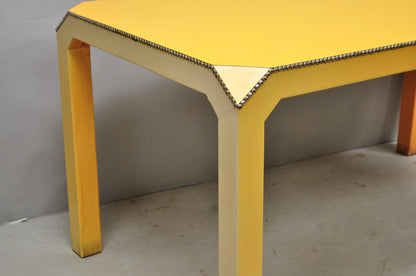 Vintage Hollywood Regency Orange Vinyl Laminate Parsons Style Dining Table Desk