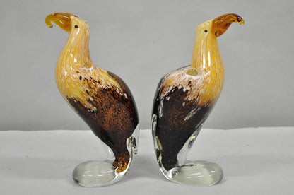 Vintage Murano Style Handblown Art Glass Brown Bald Eagle Bird Figurine - a Pair