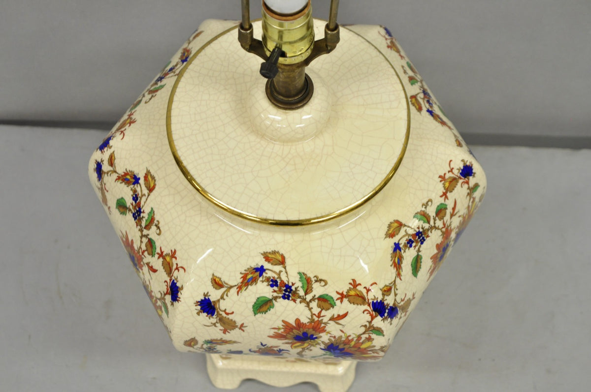 Vintage Oriental Porcelain Hexagonal Flower Decorated Ginger Jar Table Lamp