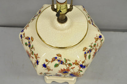 Vintage Oriental Porcelain Hexagonal Flower Decorated Ginger Jar Table Lamp