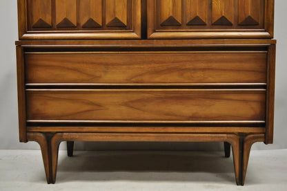 Vintage Mid Century Modern Sculpted Walnut V-Leg Tall Chest Dresser Cabinet