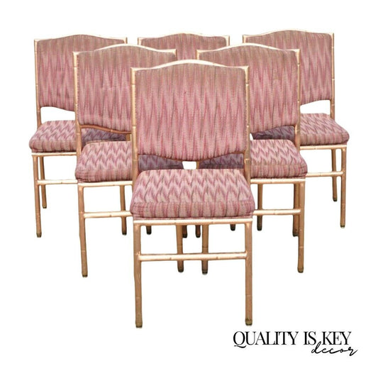 Shelby Williams Faux Bamboo Pink Rose Gold Upholstered Banquet Chairs - Set of 6