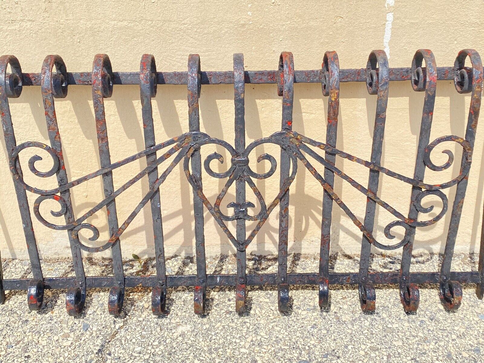 Antique Art Nouveau Black Wrought Iron Heart and Scroll 23x52 Garden Fence Gate