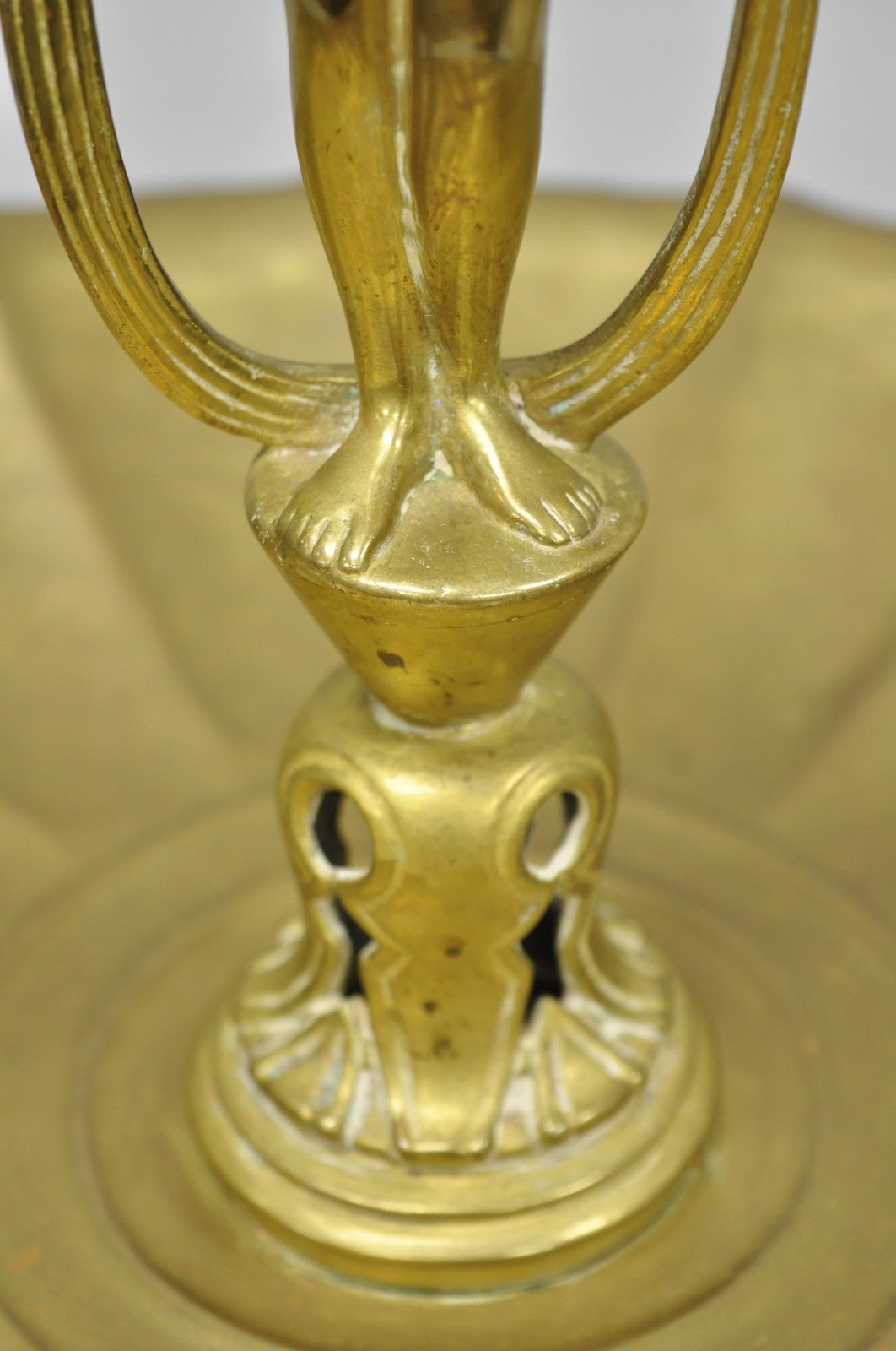 Vintage Art Nouveau Brass Figural Nude Woman Centerpiece Compote Dish Bowl