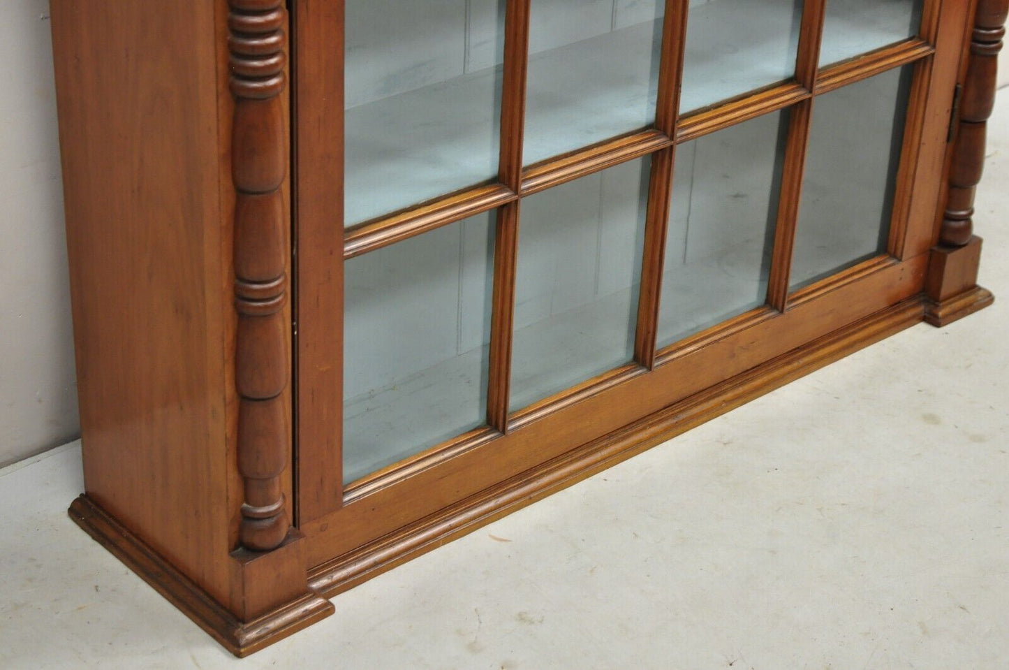 Antique American Colonial Cherry Wood Wavy Glass Door China Cabinet Hutch