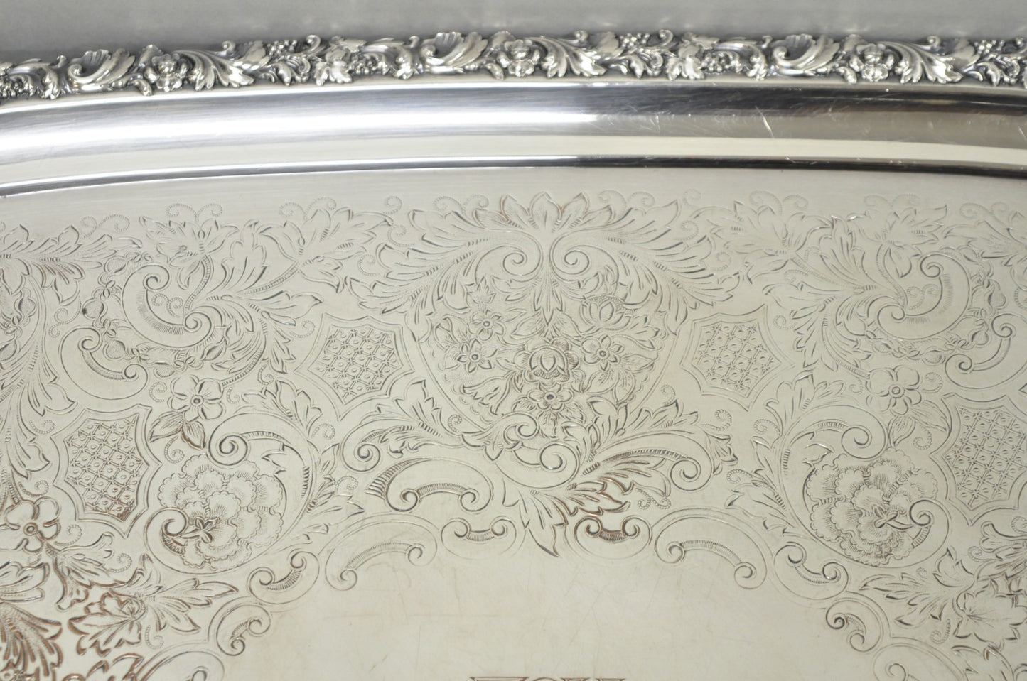 Antique Barker Ellis Victorian Silver Plated Serving Platter Bar Tray Engraved