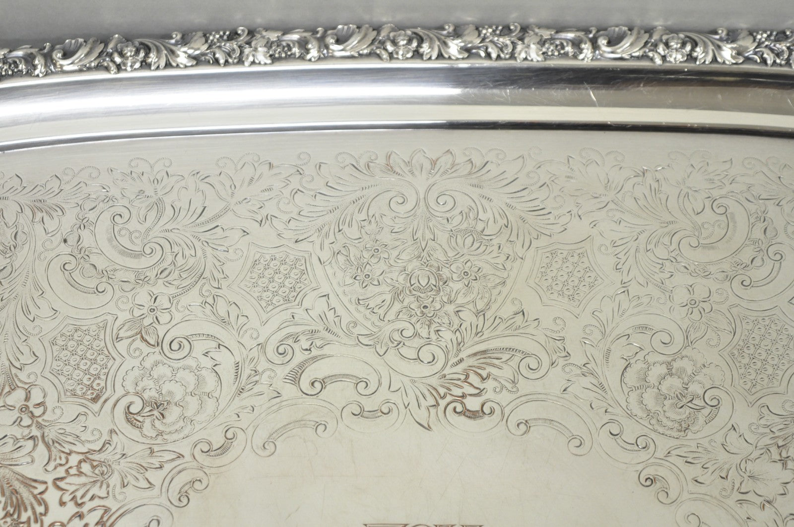 Antique Barker Ellis Victorian Silver Plated Serving Platter Bar Tray Engraved