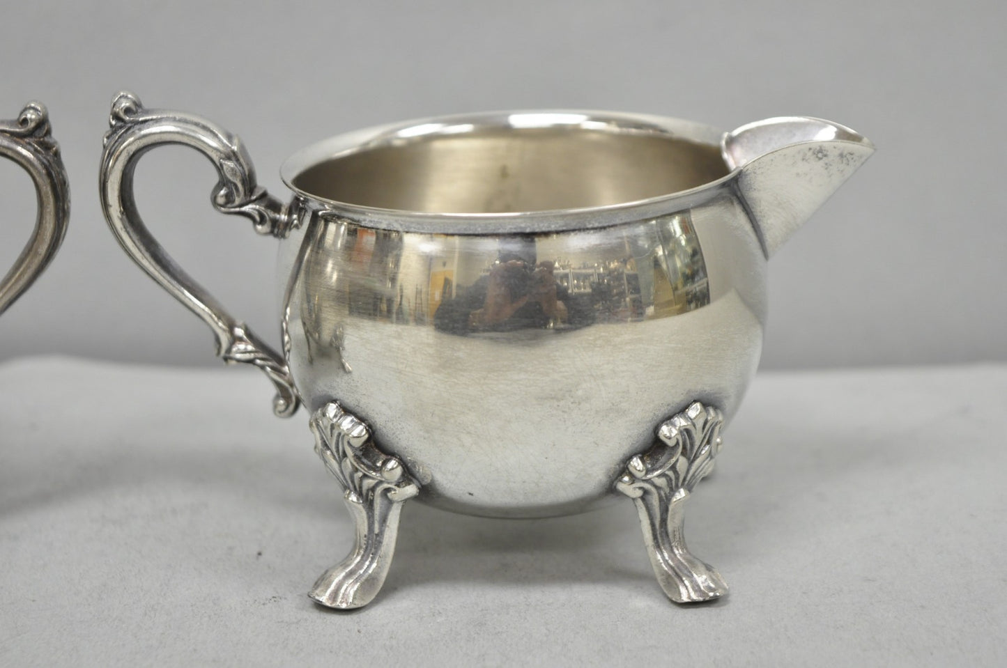 Vintage Sheridan Victorian Silver Plated Footed Lidded Sugar Bowl & Creamer Set