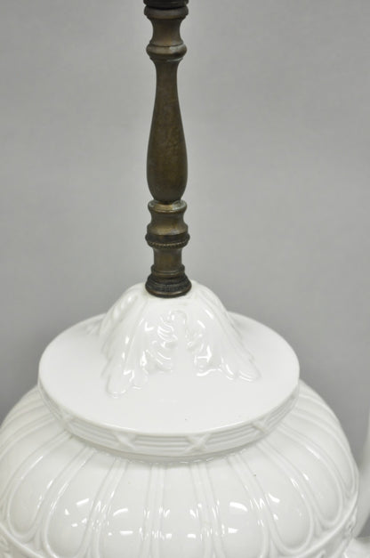 Antique Italian Neoclassical Greco Roman White Porcelain Urn Table Lamps - Pair