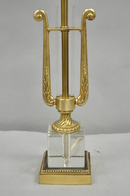 Antique French Empire Brass & Glass Classical Lyre Harp Small Boudoir Table Lamp