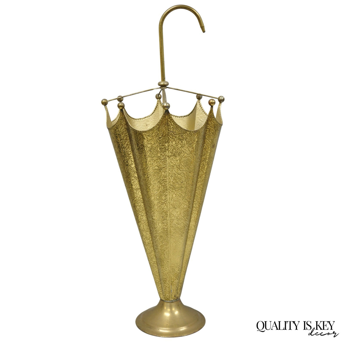 Vintage Art Deco Embossed Brass Figural Umbrella Form Umbrella Stand Holder