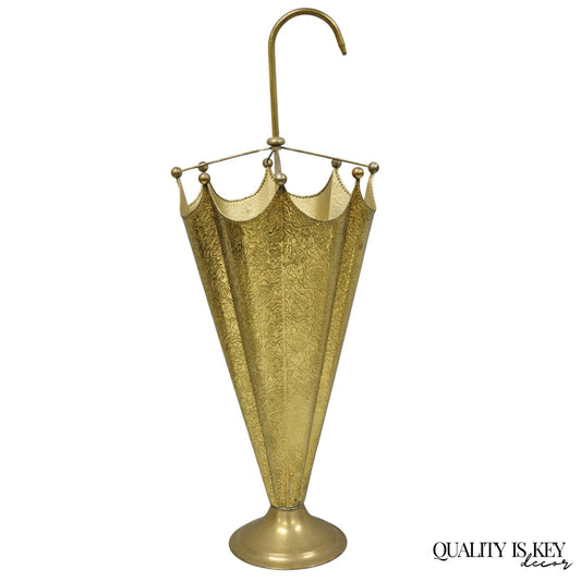 Vintage Art Deco Embossed Brass Figural Umbrella Form Umbrella Stand Holder