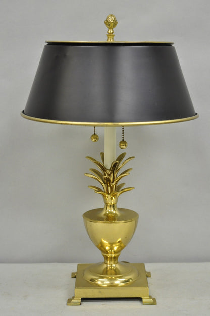 Chapman Hollywood Regency Brass Pineapple Tole Metal Black Shade Table Lamp