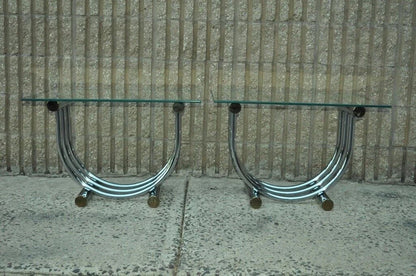 Vintage Mid Century Modern Romeo Rega Style Chrome Arch Side End Tables - a Pair