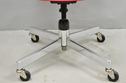 Vintage Mid Century Modern Red Adjustable Chrome Office Desk Chair by HON