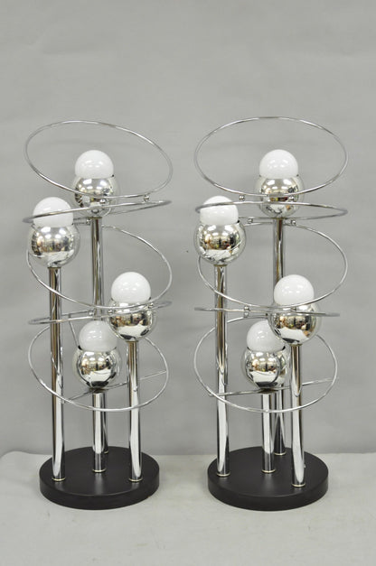 Vintage Mid Century Modern George Kovacs Spiral Chrome Ball Table Lamps - a Pair