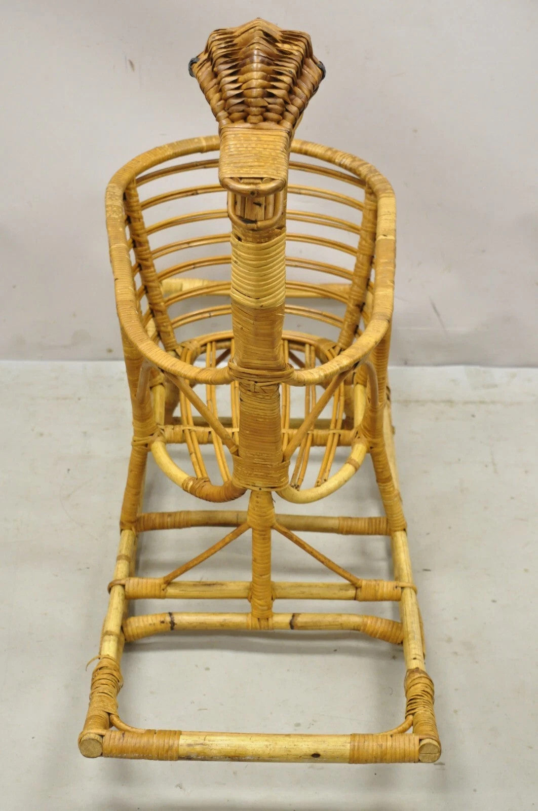 Mid Century Modern Wicker Rattan Figural Duck Rocker Bassinet Basket Crib