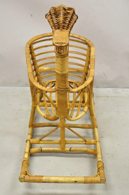 Mid Century Modern Wicker Rattan Figural Duck Rocker Bassinet Basket Crib