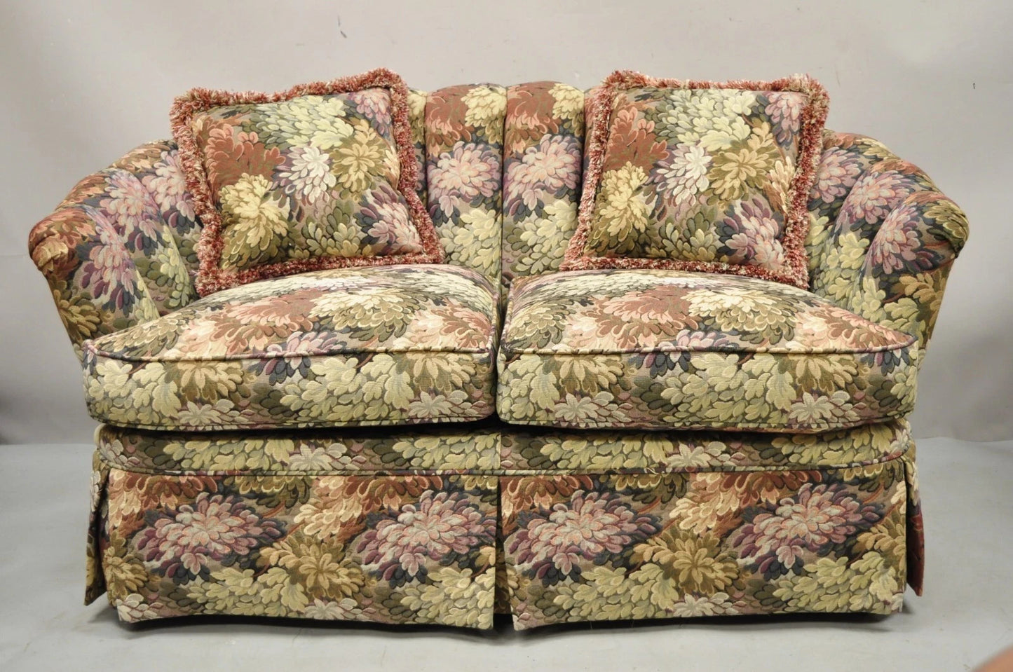 Vintage Floral Print 60" Fully Upholstered Channel Back Loveseat Sofa by Harden
