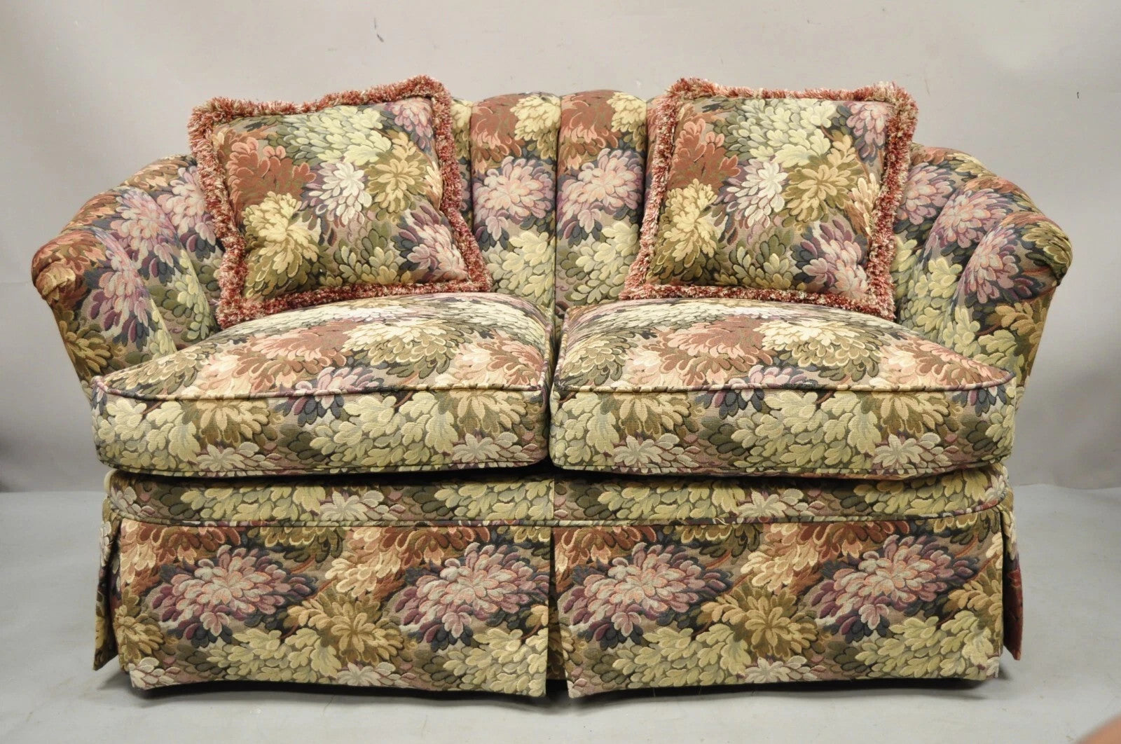 Vintage Floral Print 60" Fully Upholstered Channel Back Loveseat Sofa by Harden