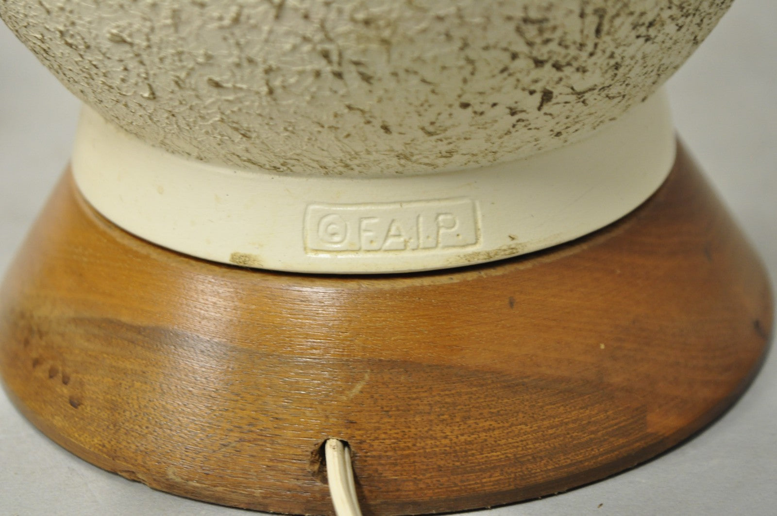 Vintage Mid Century Modern Sculpted White Ceramic & Teak Wood Table Lamps - Pair