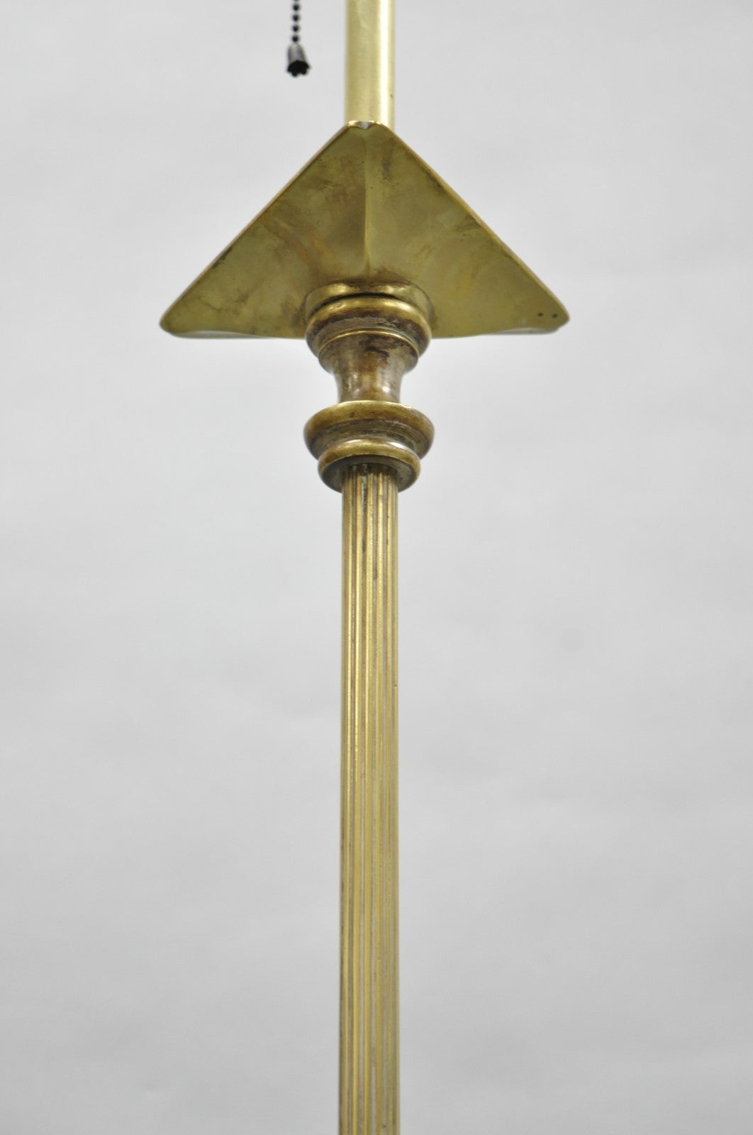 Antique Giacometti Style Brass Bronze Fleur de Lis Gothic Pole Floor Lamp - Pair