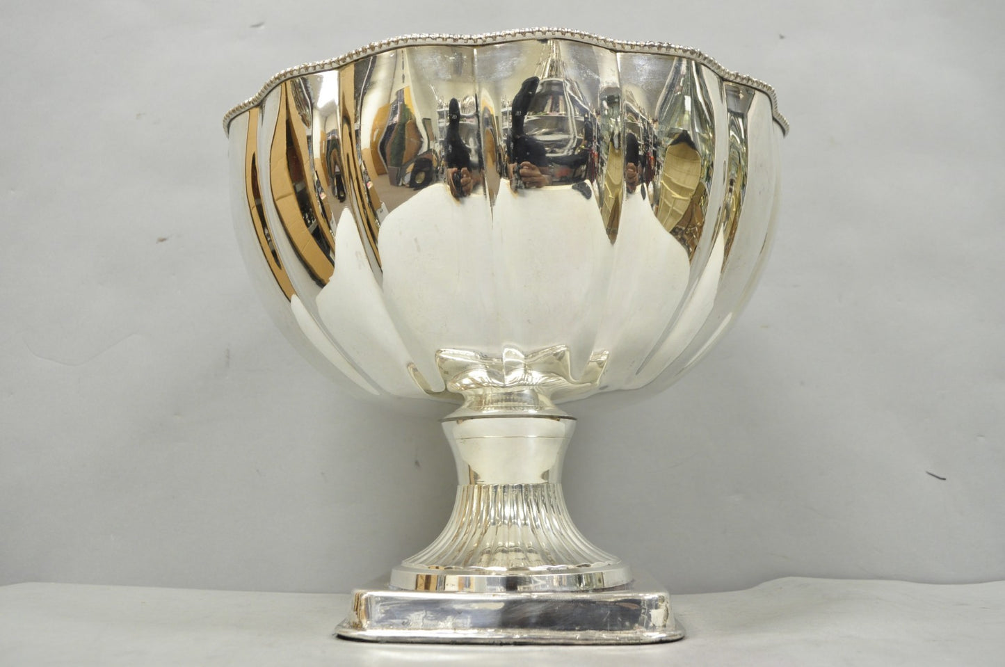 Regency Style Silver Plated Scalloped Pedestal Punch Bowl Champagne Ice Bucket