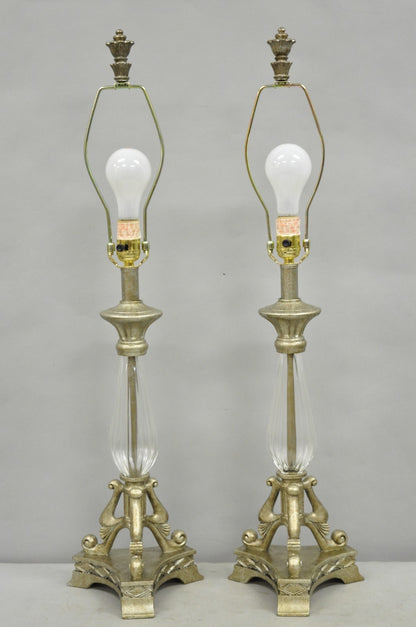Contemporary Tuscan Mediterranean Style Glass and Resin Table Lamps - a Pair