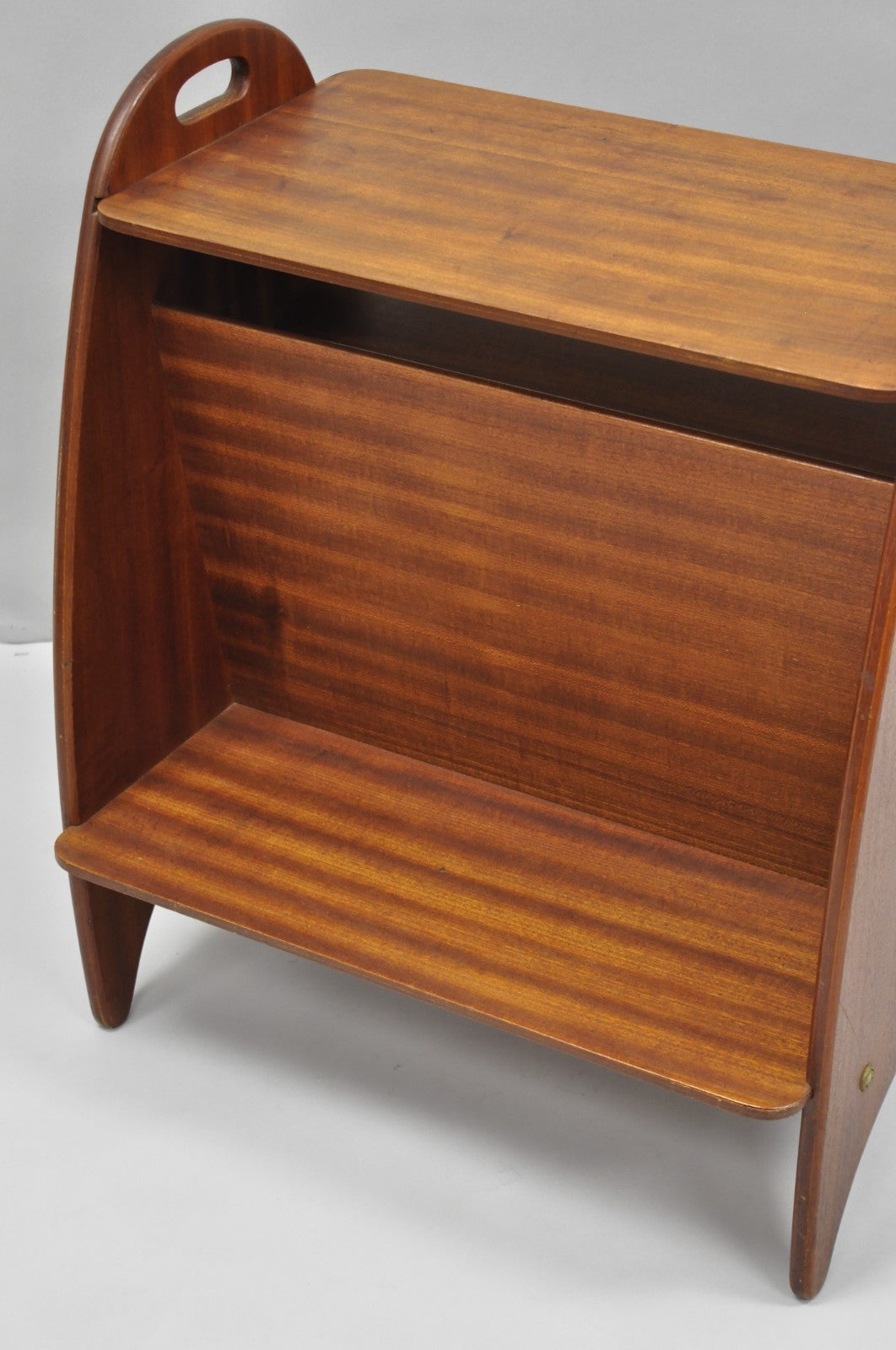 Mid Century Danish Modern Teak Wood Magazine Rack Book Stand Bookcase Side Table
