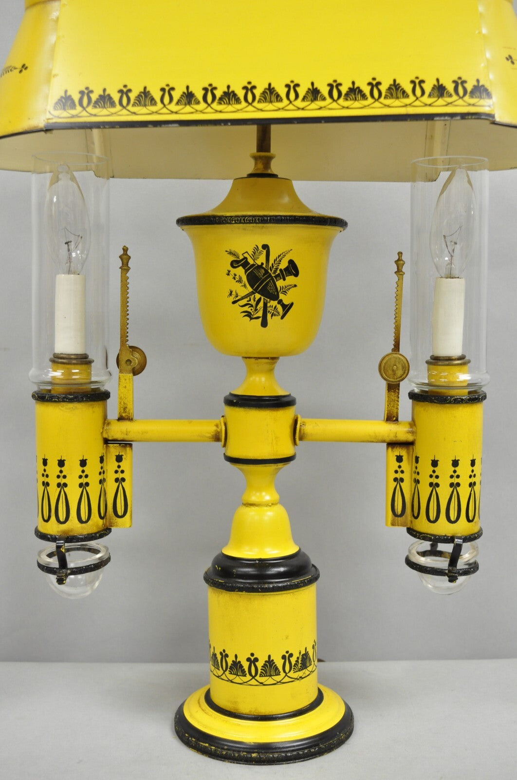 French Country Yellow Paint Italian Tole Metal Candlestick Bouilotte Table Lamp