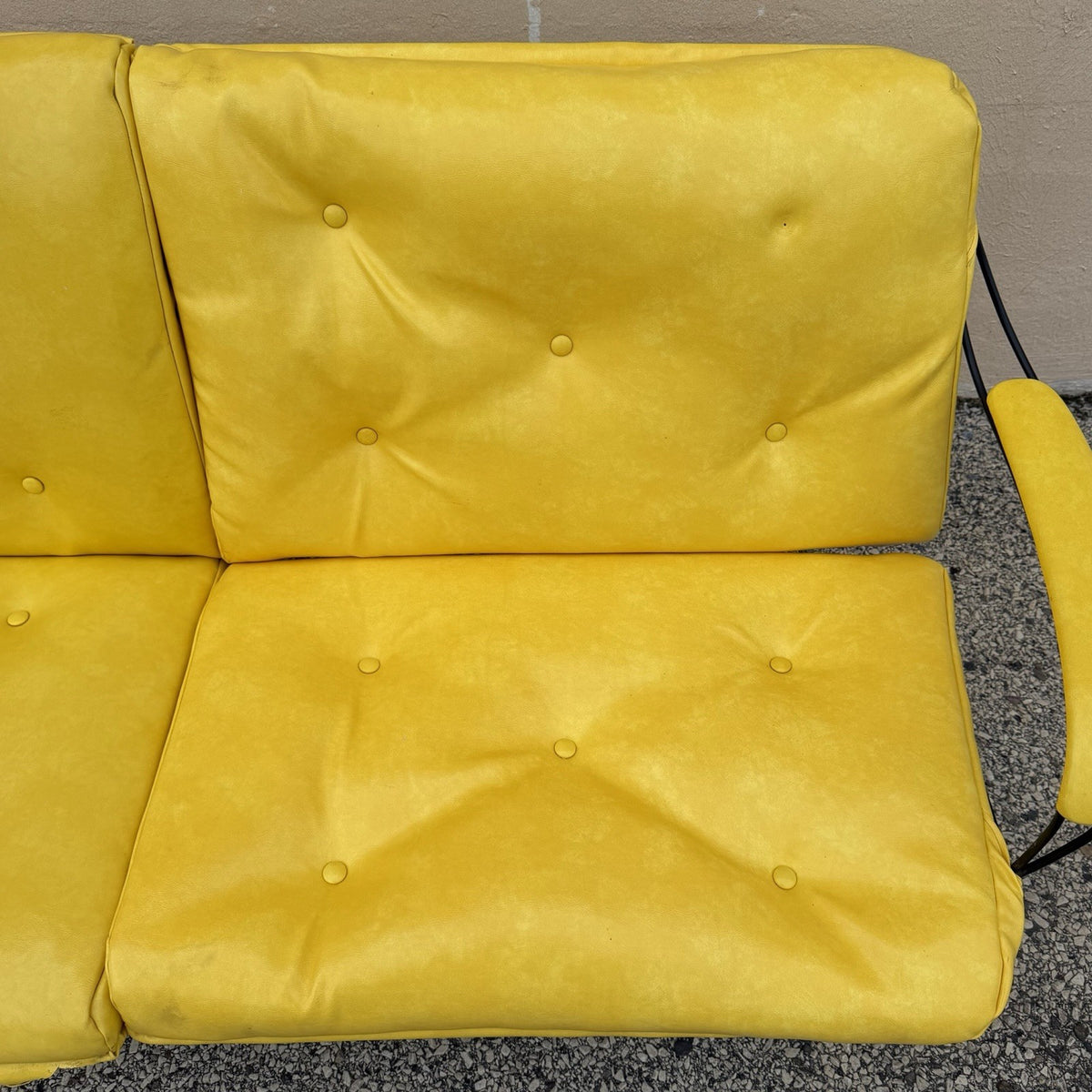 Vintage Homecrest Mid Century Modern Wire Metal Sofa w/ Yellow Vinyl Cushions