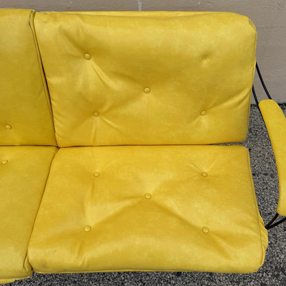 Vintage Homecrest Mid Century Modern Wire Metal Sofa w/ Yellow Vinyl Cushions