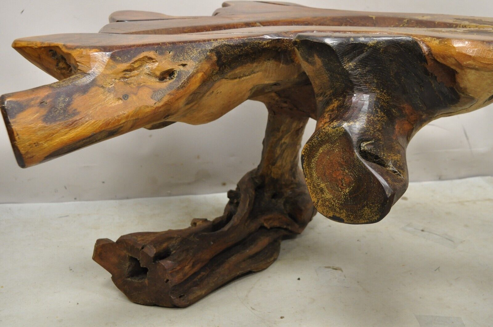 Organic Driftwood Mid Century Modern Sculptural Bench Coffee Table