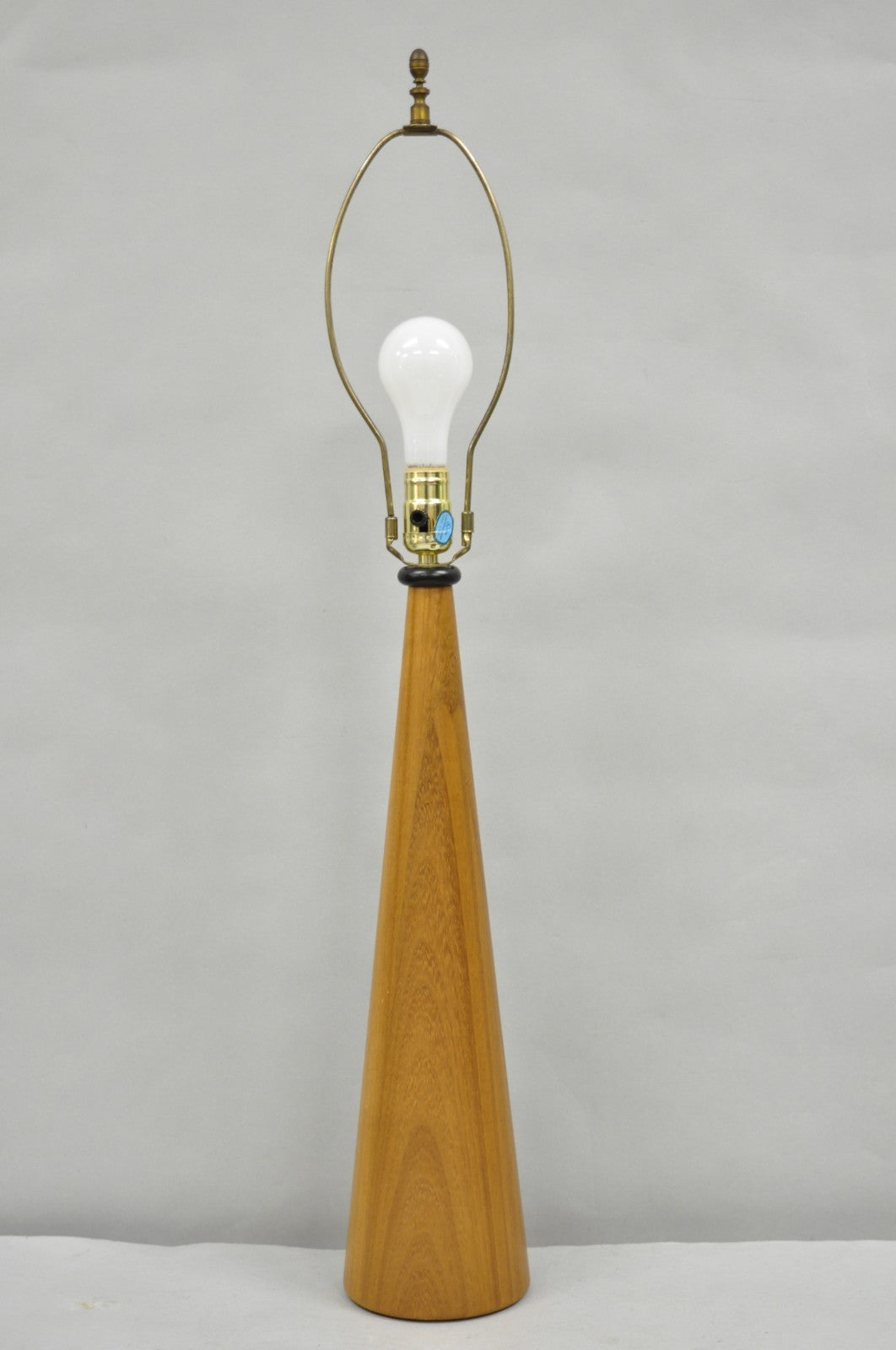 Vintage Mid Century Danish Modern Teak Wood Cone Pyramid Modernist Table Lamp