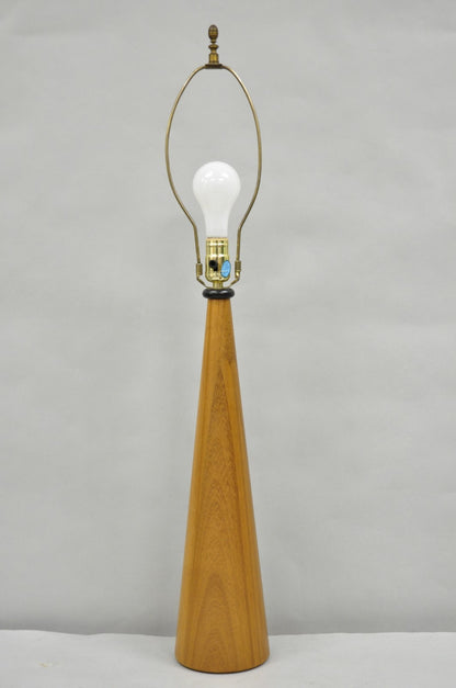 Vintage Mid Century Danish Modern Teak Wood Cone Pyramid Modernist Table Lamp