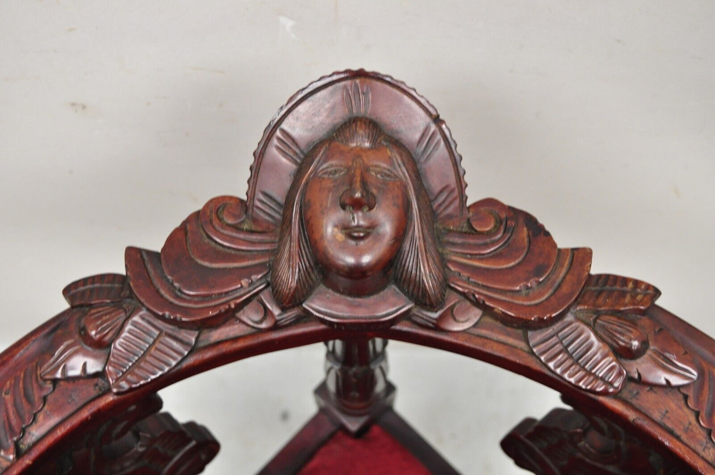 Renaissance Style Mahogany Corner Chair Side Chair with Carved Face