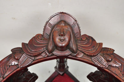Renaissance Style Mahogany Corner Chair Side Chair with Carved Face
