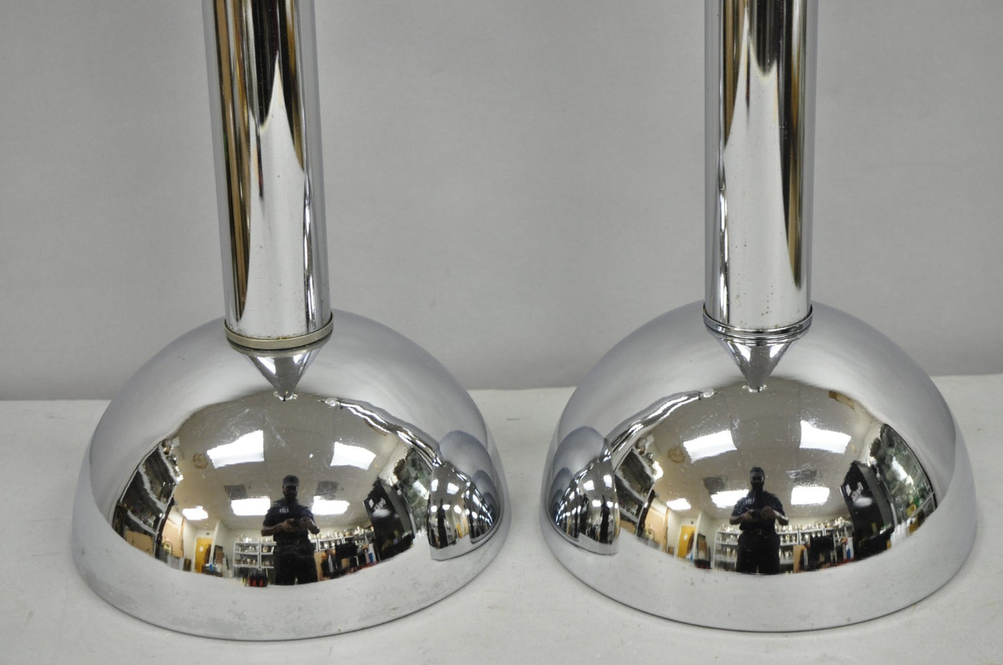 Vintage Mid Century Modern Chrome Ball Column Space Age Table Lamps - a Pair